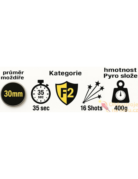 Ohňostroj 16 ran CRACKLING COMET TAIL TO CRACKLING PALM + GREEN STROBE PEONY